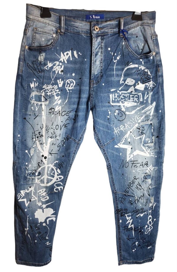 Jeans "Graffiti", Grösse L (42), 1x verfügbar