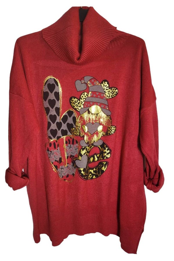 Rollkragenpullover rot "Wichtel LOVE", Gr. 38 - 42/44, 1x verfügbar