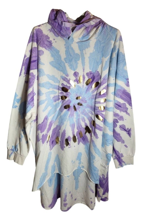 XL Kapuzenlongshirt blau/lila batik, Gr. 42 - 44/46, 1x verfügbar