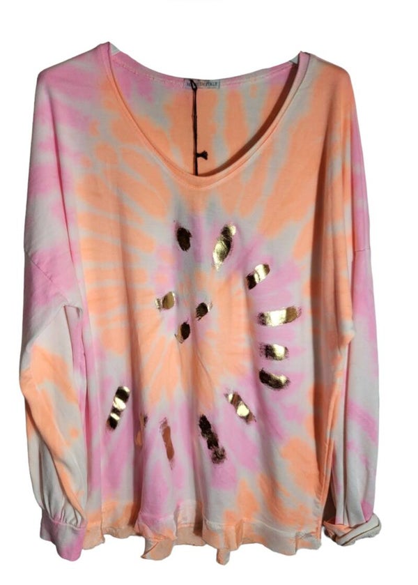 Sweatshirt orange/pink batik, Gr. 40 - 44, 1x verfügbar