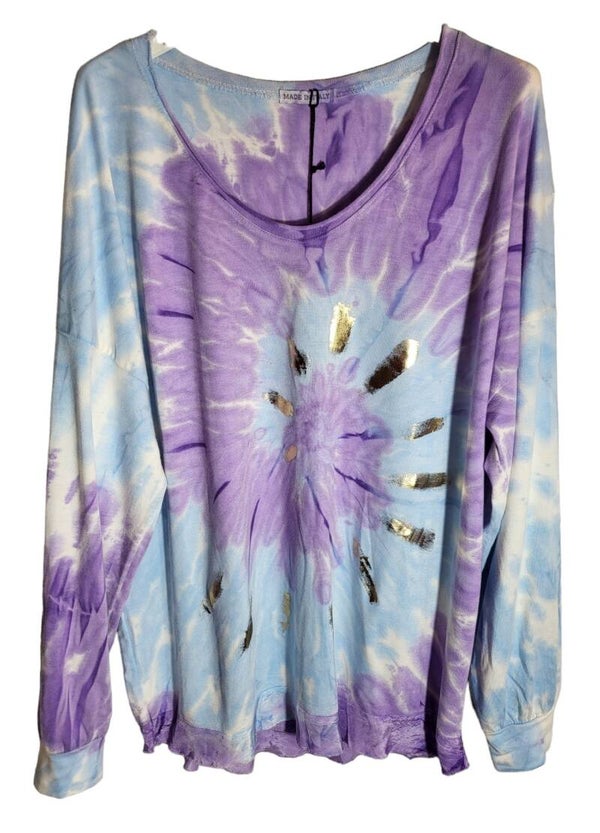 Sweatshirt blau/lila batik, Gr. 40 - 44, 1x verfügbar