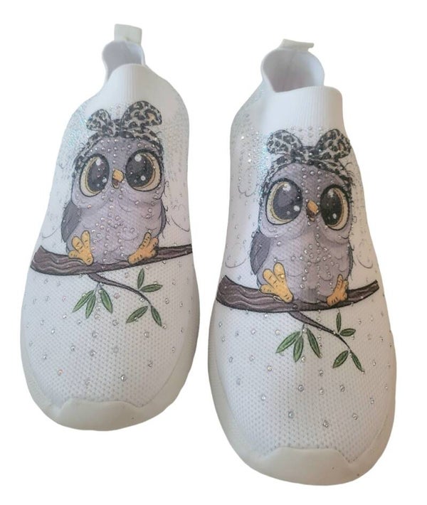 Sneakers weiss "Eule" mit Glitzersteichen, Gr. 39.5 - 40, 1x verfügbar