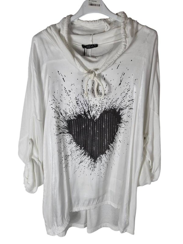 Sweatshirt weiss mit Herz, Gr. 38 - 42, 1x verfügbar