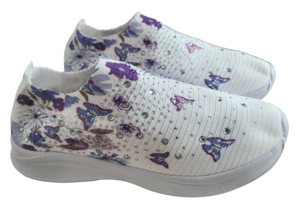Sneakers weiss "Schmetterlinge" mit Glitzersteichen, Gr. 39, 1x verfügbar