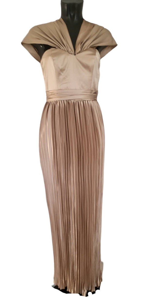 Plisseekleid lang in bronze, Gr. M (38) - 1x verfügbar