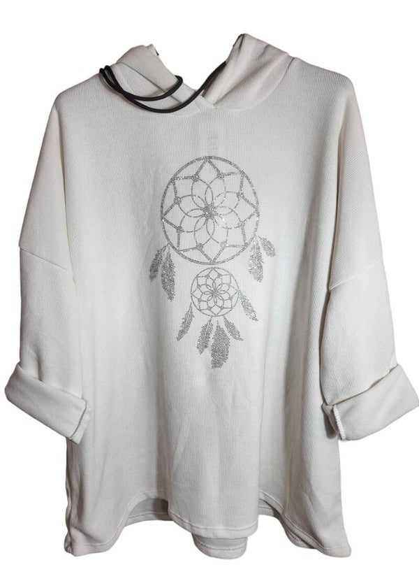 Kapuzenpullover weiss "Traumfänger", Gr. 42/44 - 46, 1x verfügbar
