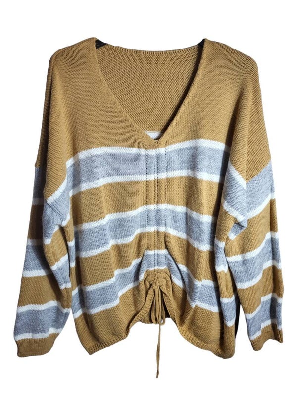 Streifenpullover cammel/grau/weiss, Gr. 40 - 44, 1x verfügbar