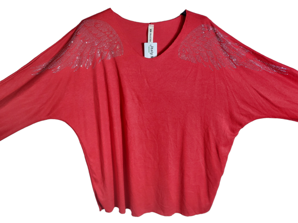 Pullover rot mit Engelsflügel, Gr. 38 - 42, 1x verfügbar
