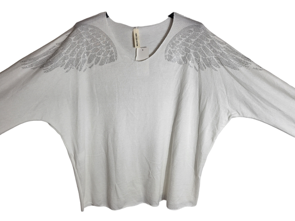 Pullover weiss mit Engelsflügel, Gr. 38 - 42, 1x verfügbar