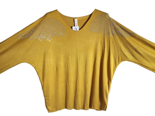 Pullover senf mit Engelsflügel, Gr. 38 - 42, 1x verfügbar