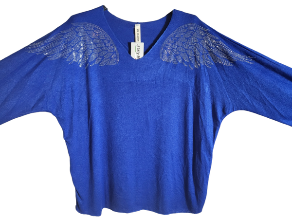 Pullover blau mit Engelsflügel, Gr. 38 - 42, 1x verfügbar