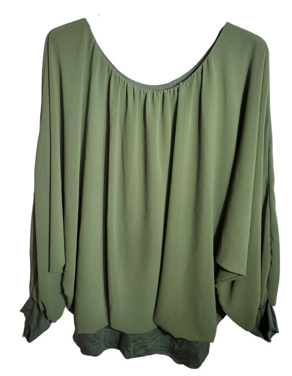 Fledermausshirt langarm khaki, Gr. 46 - 50, 1x verfügbar