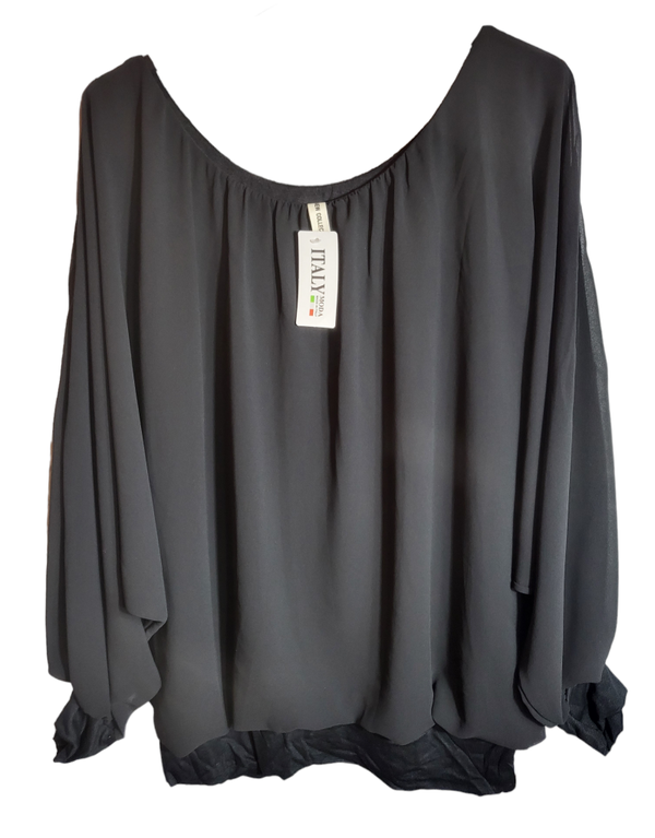 Fledermausshirt langarm schwarz, Gr. 46 - 50, 1x verfügbar