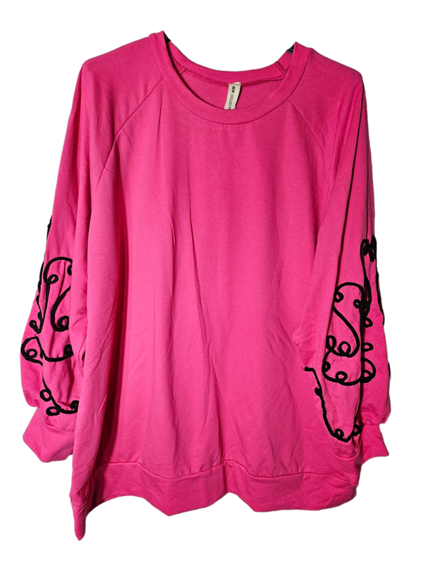 Pullover pink mit schwarzen Schnöckeln, Gr. 44/46, 1x verfügbar