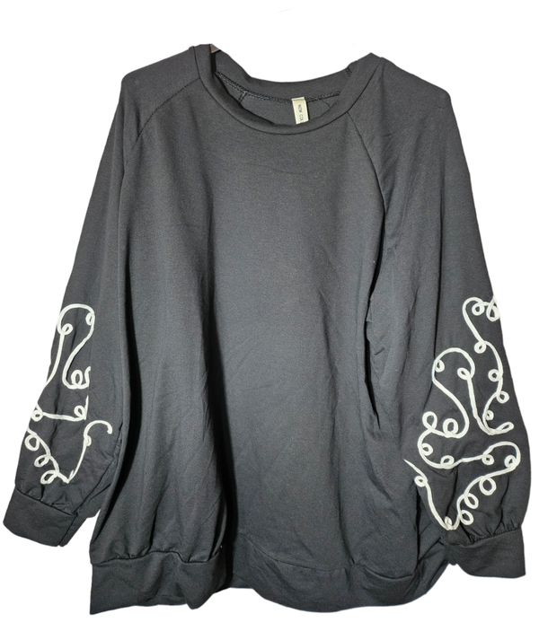 Pullover schwarz mit weissen Schnöckeln, Gr. 44/46, 1x verfügbar
