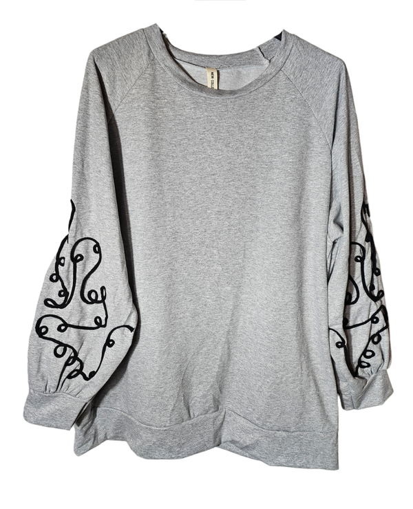 Pullover grau mit schwarzen Schnöckeln, Gr. 44/46, 1x verfügbar