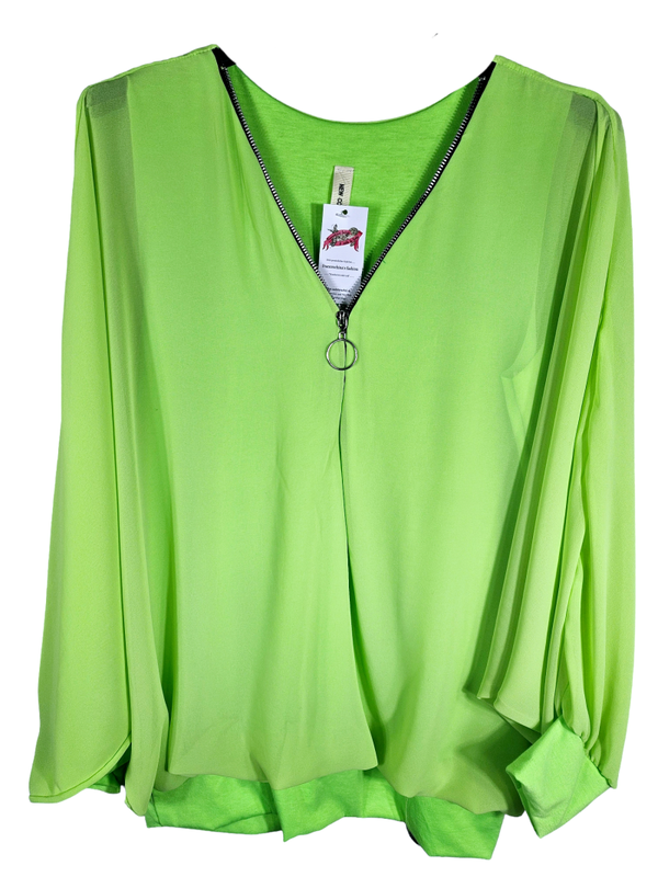 Fledermausshirt langarm neongrün mit Reissverschluss, Gr. 46 - 50, 1x verfügbar