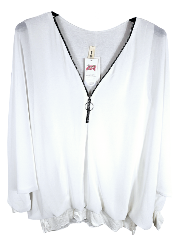Fledermausshirt langarm weiss mit Reissverschluss, Gr. 46 - 50, 2x verfügbar