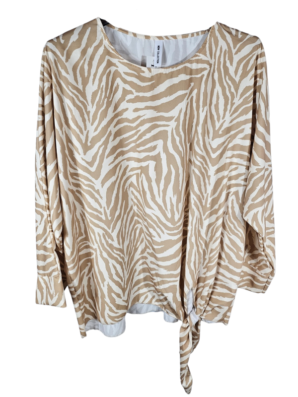 Zebra-Bluse cammel/weiss, Gr. 46/48, 1x verfügbar