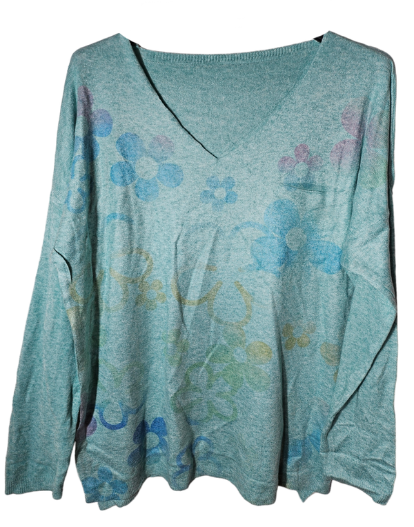 Pullover türkis-grün mit Blumen, Gr. 44, 1x verfügbar