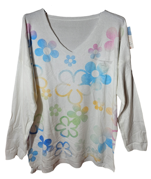 Pullover weiss mit Blumen, Gr. 44, 1x verfügbar