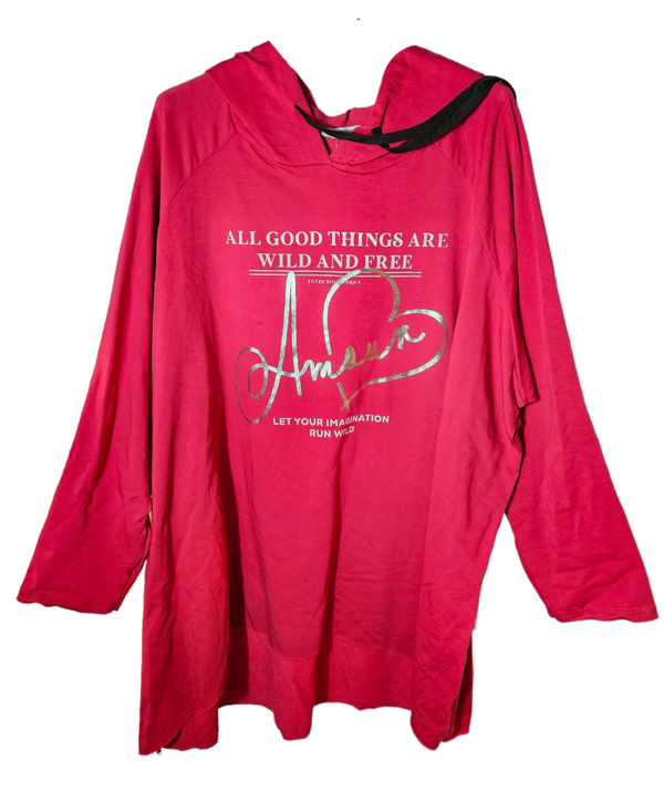 Kapuzensweatshirt himmbeere "All good things...", Gr. 46 - 50, 1x verfügbar