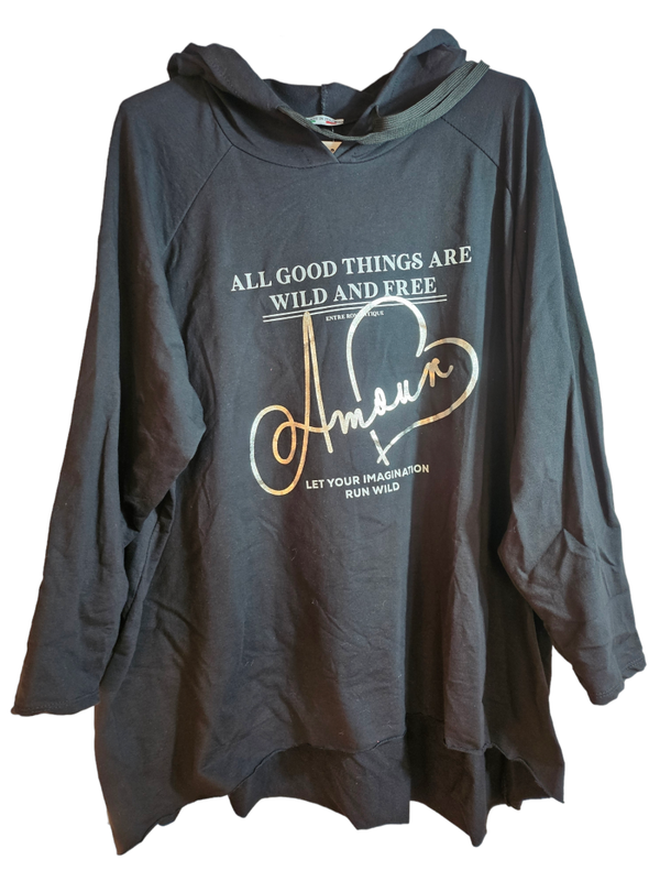 Kapuzensweatshirt schwarz "All good things...", Gr. 46 - 50, 1x verfügbar