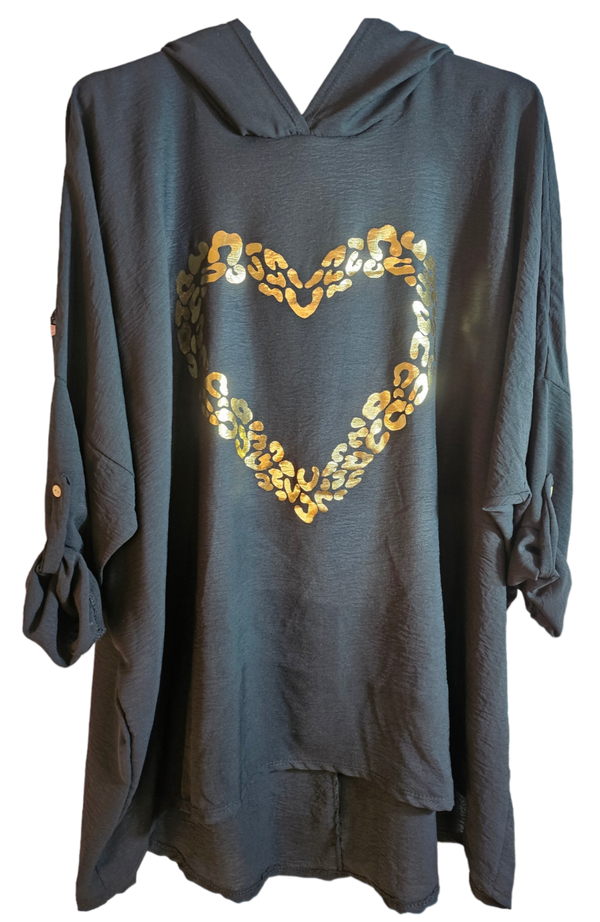 Kapuzensweatshirt schwarz "Herz", Gr. 46 - 50, 2x verfügbar