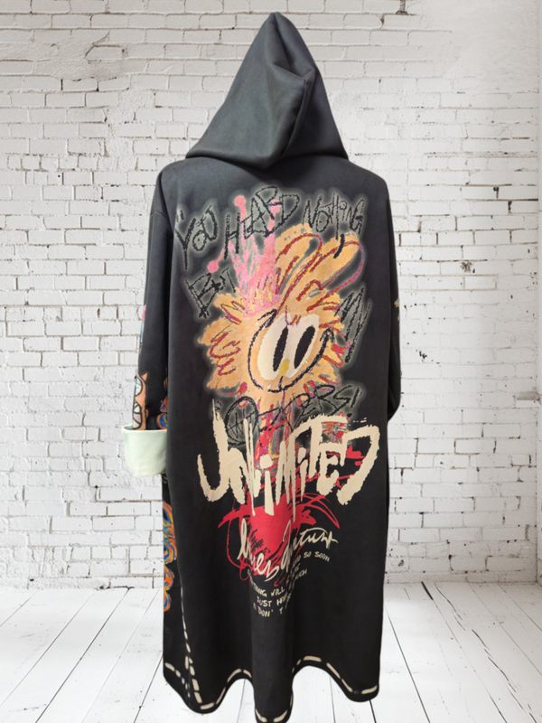 Longblazer mit Kapuze "Fantasy", Onesize bis Grösse 44/46, Velours