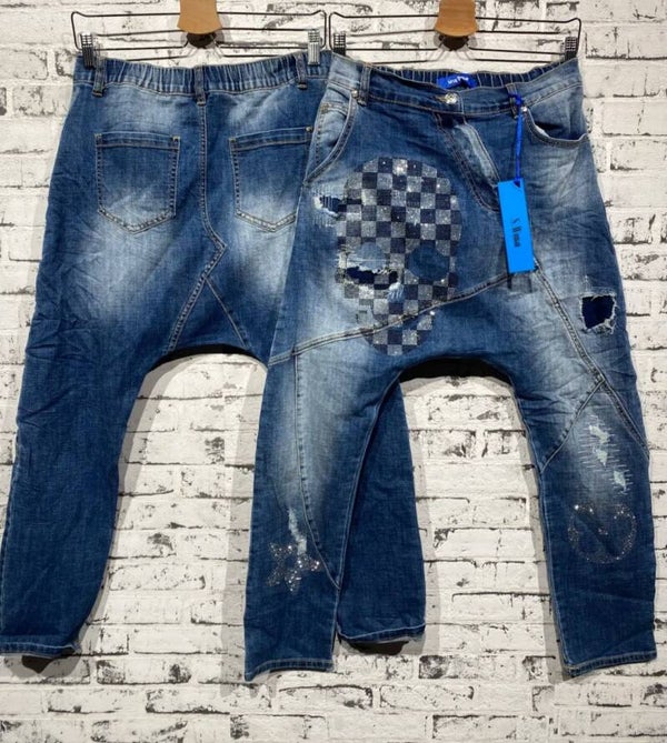 Jeans baggy harem mit Totenkopf schwarz/braun, Gr. M (38/40) - 1x verfügbar