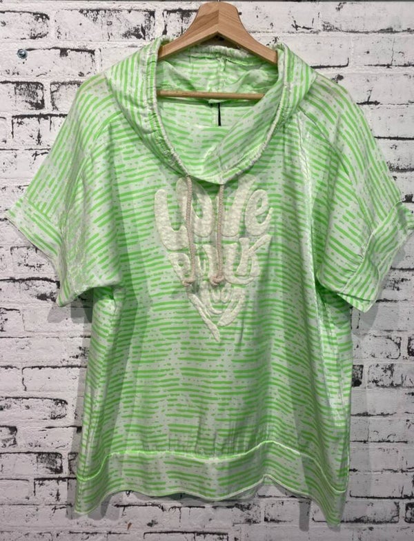 Shirt neon-grün "Love pink", Gr. 38 - 42/44, 1x verfügbar