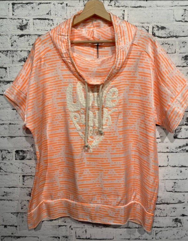 Shirt neon-orange "Love pink", Gr. 38 - 42/44, 1x verfügbar