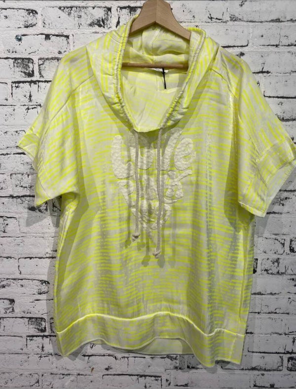 Shirt neon-gelb "Love pink", Gr. 38 - 42/44, 1x verfügbar