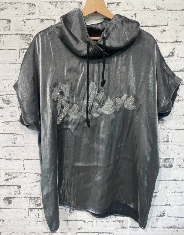 Shirt schwarz "Belive", Gr.38 - 42, 1x verfügbar
