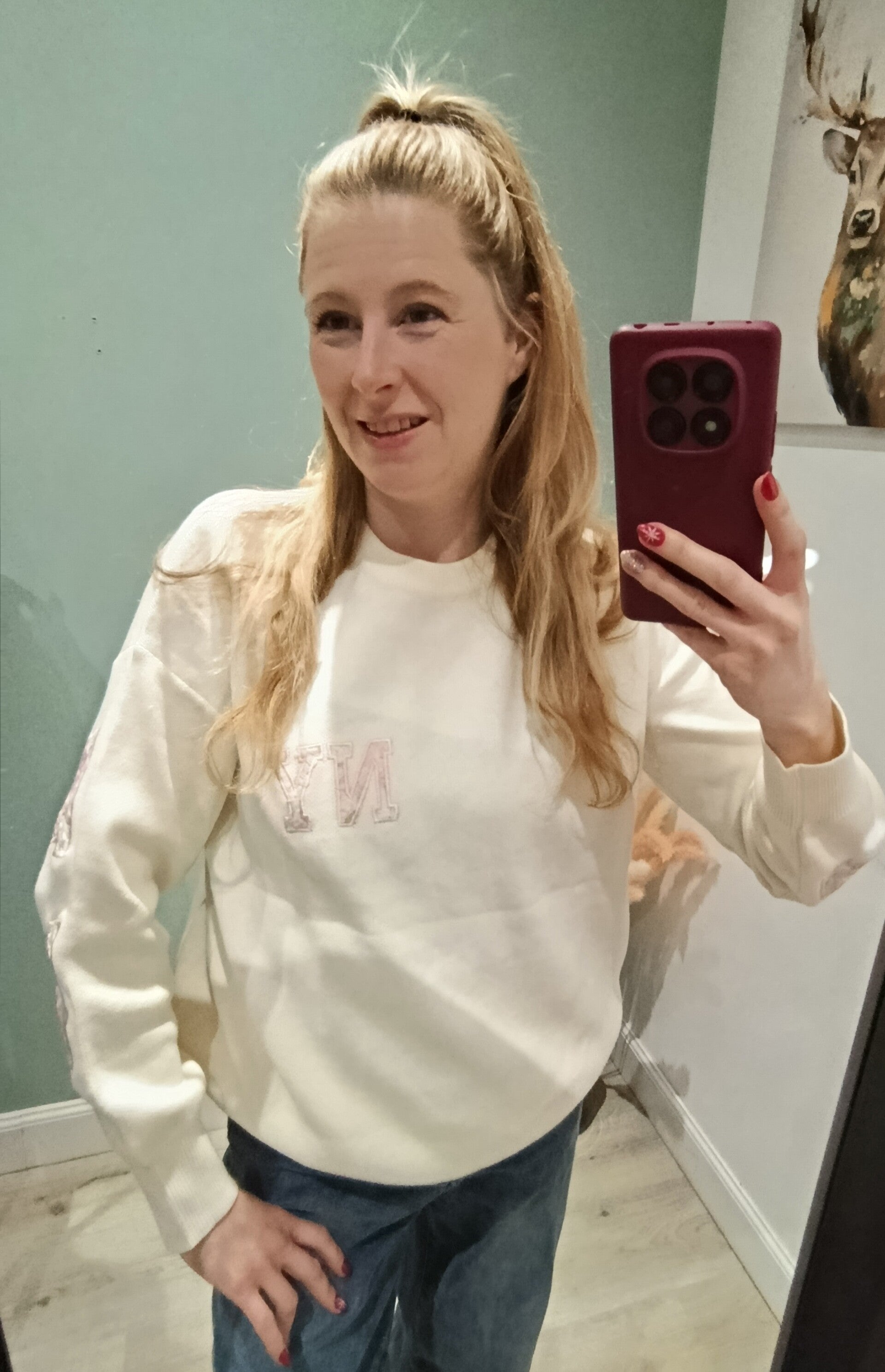 Pull New York Met Roze Bloemen