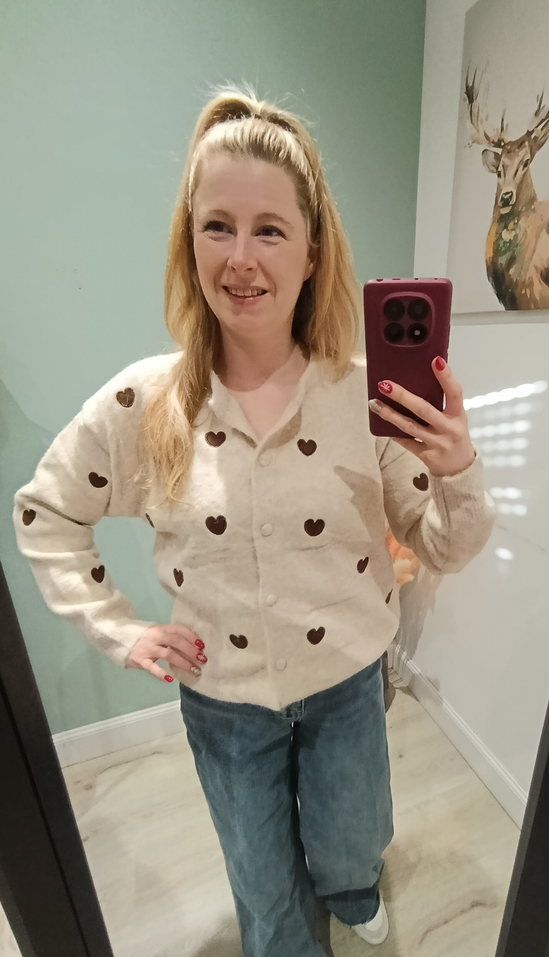 Beige Vest met hartjes