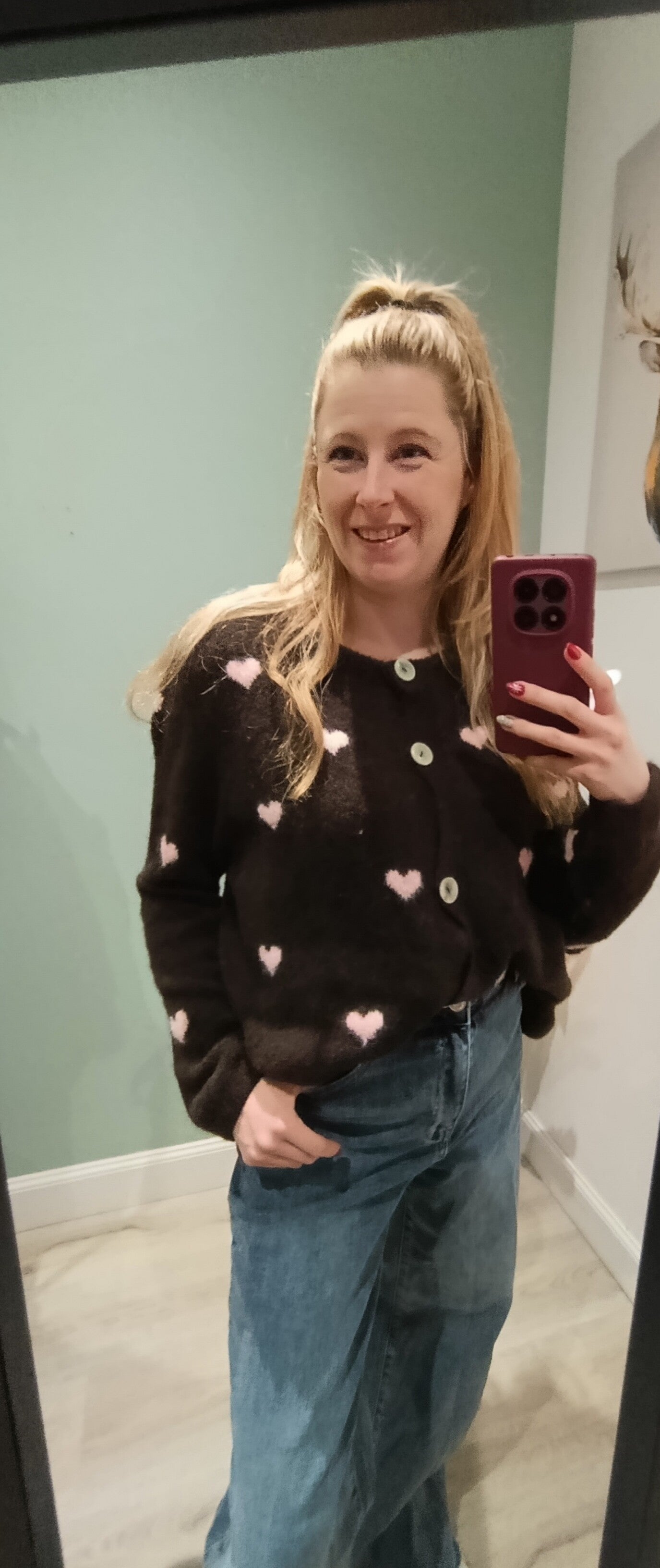 Bruin Vestje Met Roze Hartjes