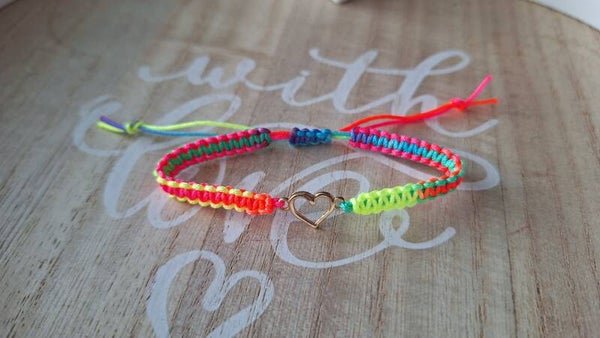 Makramee Armband Herz, Regenbogen