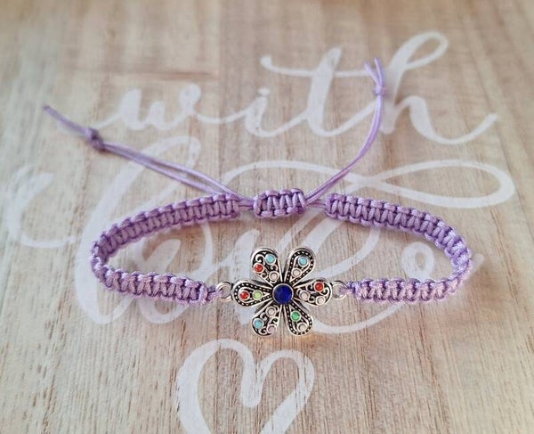 Makramee Armband lila, Blume