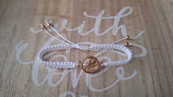 Makramee Armband weiß, Lebensbaum