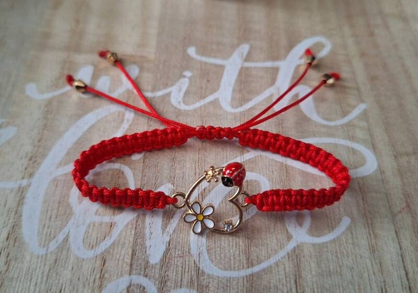 Makramee Armband rot, Glücksarmband