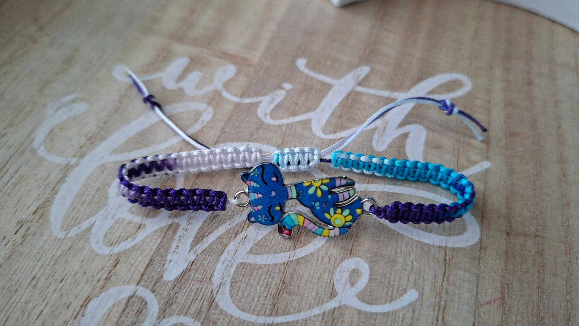 Armband Katze lila blau