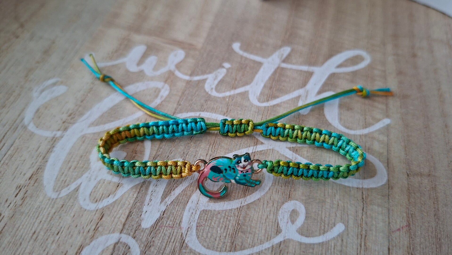 Armband Katze gelb grün blau