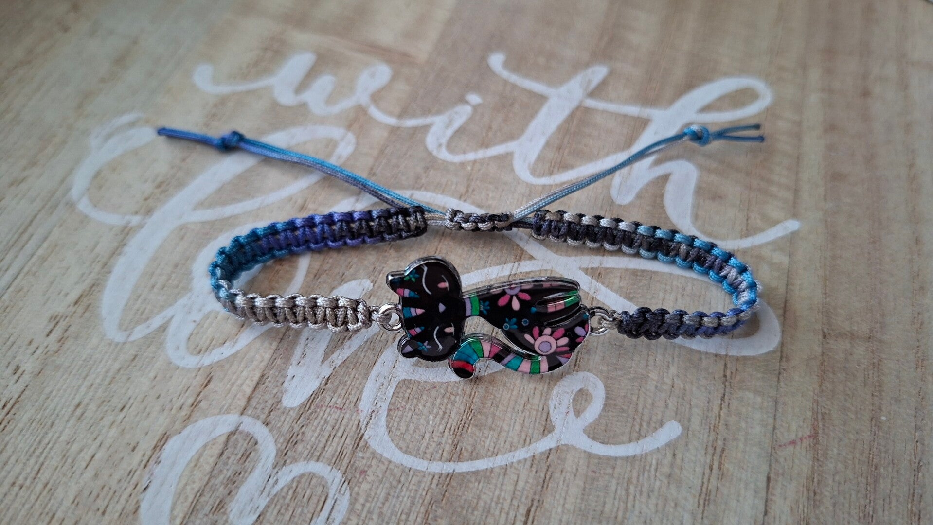 Armband Katze blau grau