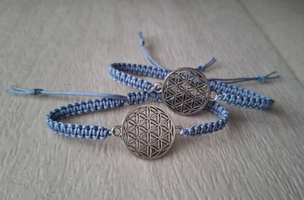 Armband Set Lebensblume blau grau