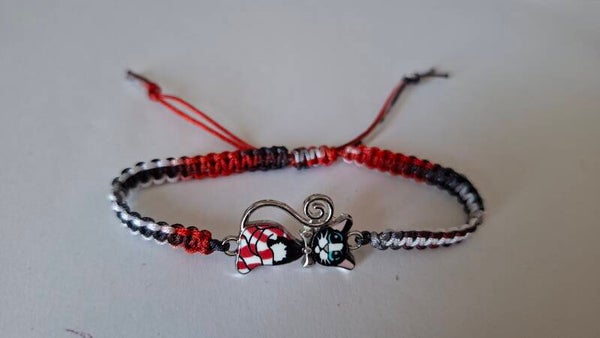 Armband Katze schwarz rot