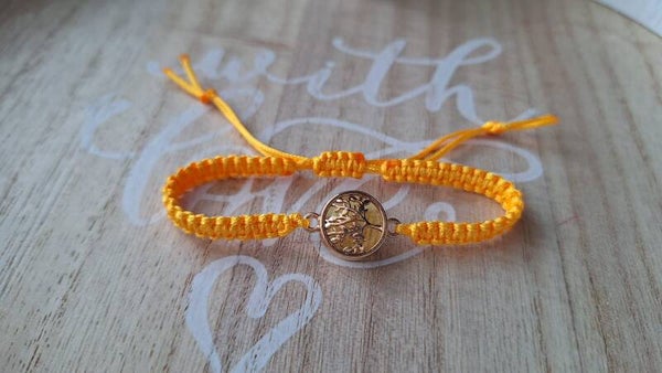 Makramee Armband gelb, Lebensbaum gold