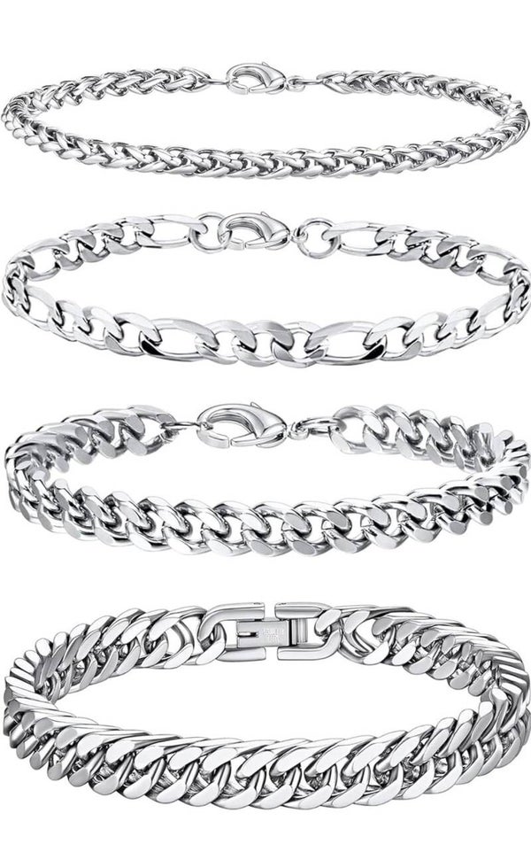 Marke: SHOWHEEL 3,8 3,8 von 5 Sternen (77) 4 Stück Armband Herren, 19cm Edelstahl Armbänder, Jungs Kubanische Armband Edelstahl Herren Armb, Silber Armbänder für Herren, Hip-Hop Style, Modeschmuck,Geschenke für Sohn Bruder Ehemann