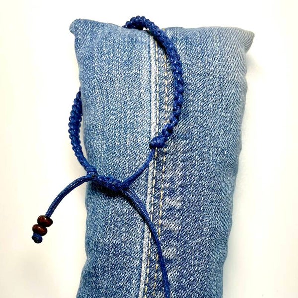 Heren knooparmband leatherlook blauw