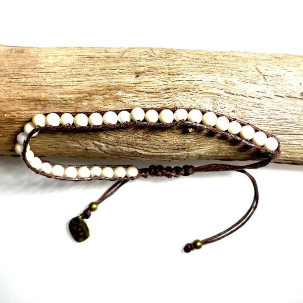 Damesarmbandje crème & brons weven & rijgen